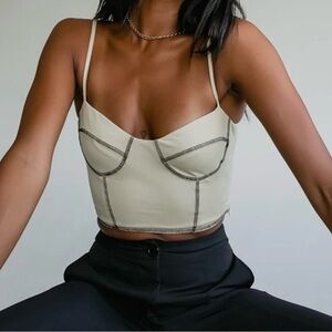 Princess Polly Tan with Black Contrast-Stitch Bustier Crop Leilani Top Size 0
